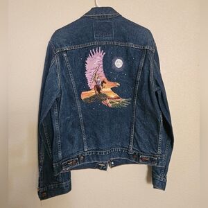 Vtg Levi's 70506 Custom Needlepoint Eagle Denim Trucker Jacket Size 40